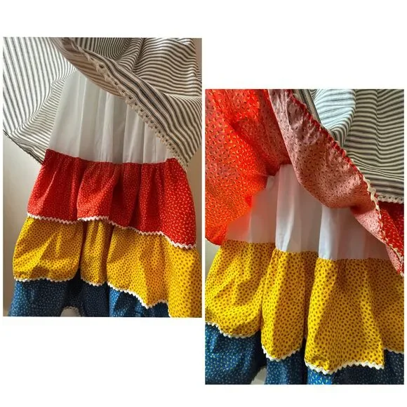 Vintage Handmade Prairie Tiered Cotton Dress / Ric-Rac, Fitted Folk Cottagecore - Picture 8 of 14